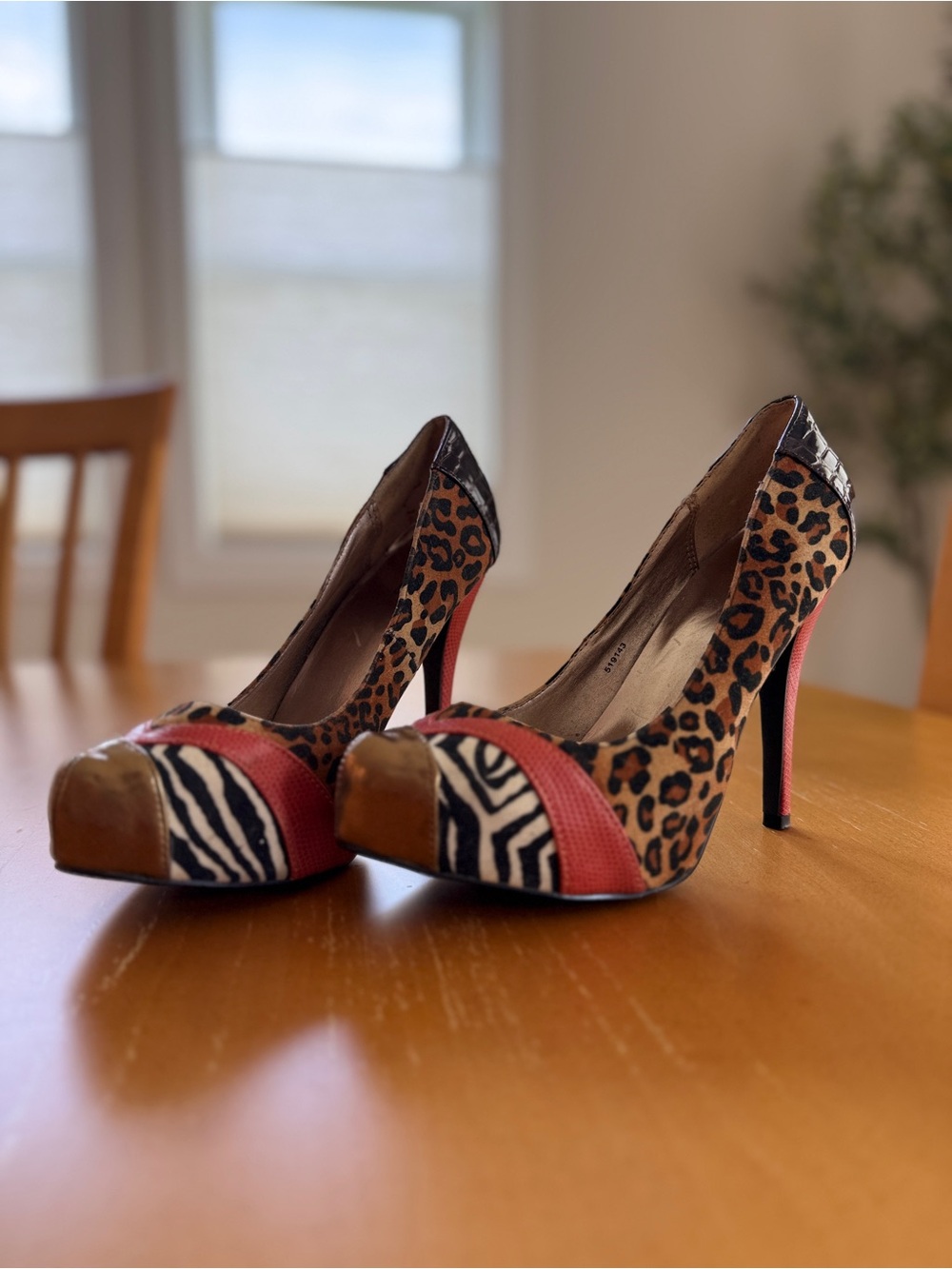 Charlotte Russe Y2K Animal Print Patchwork Platform Heels Size 8